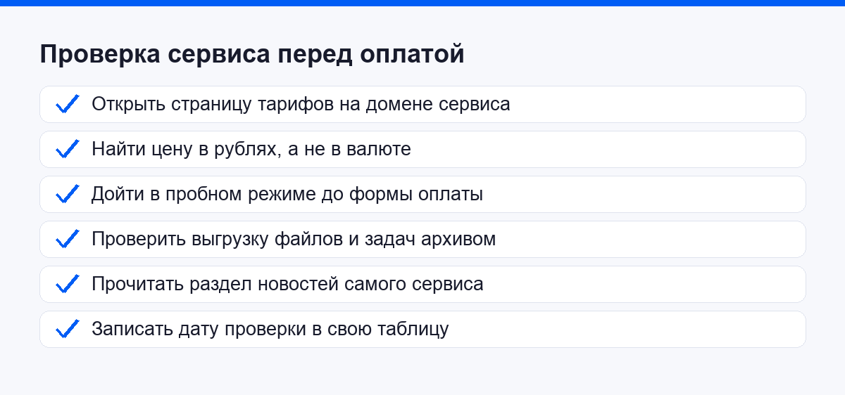 Чек-лист проверки сервиса перед оплатой