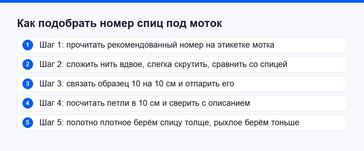 Пять шагов подбора номера спиц под конкретный моток пряжи
