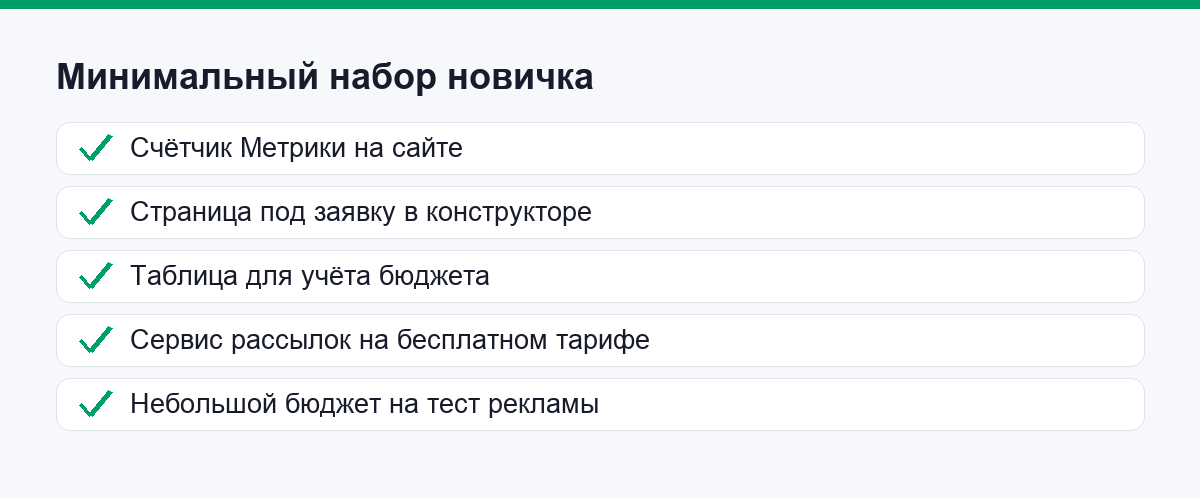 Минимальный набор сервисов новичка по задачам