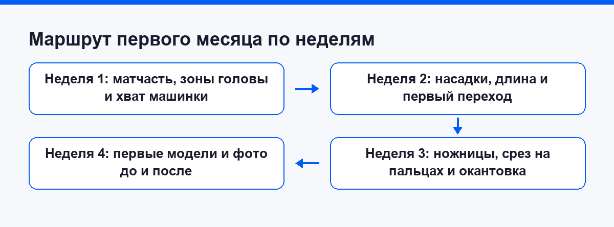Маршрут первого месяца по неделям: от матчасти до первых моделей