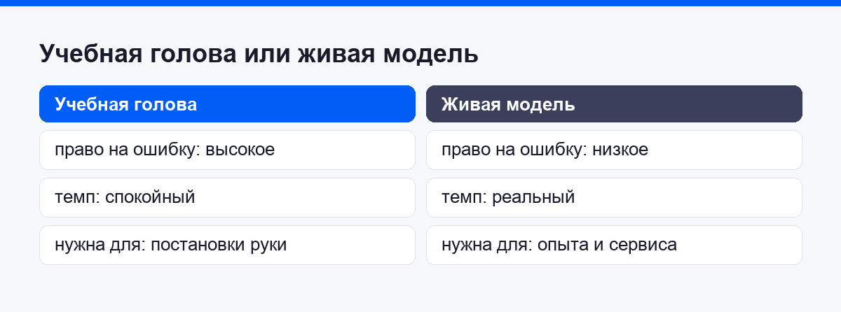 Учебная голова или сразу живая модель: что выбрать новичку