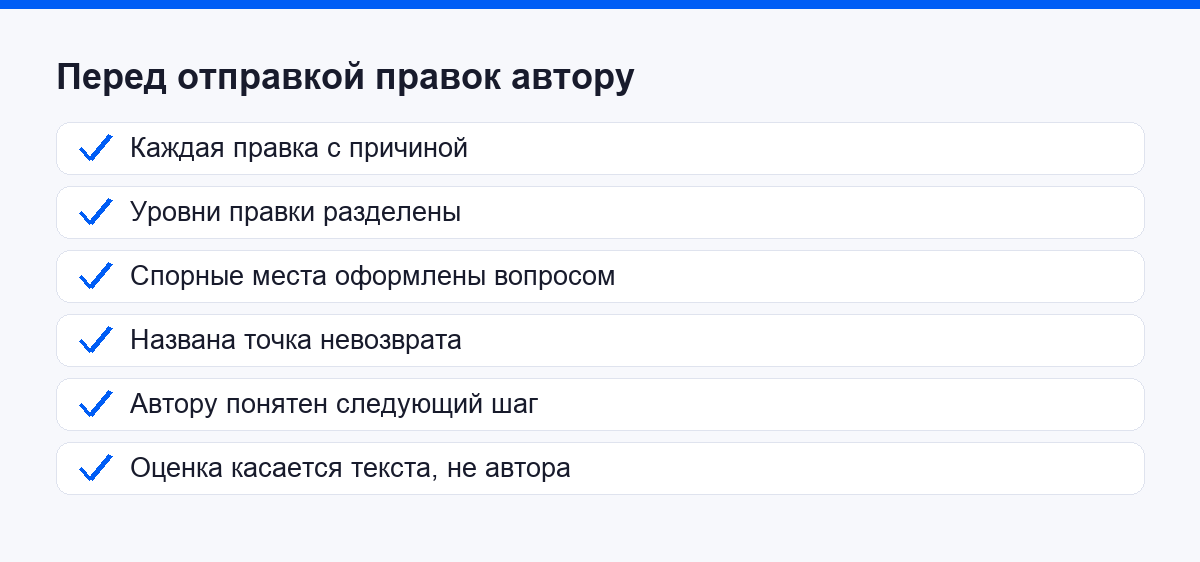 Перед отправкой правок автору