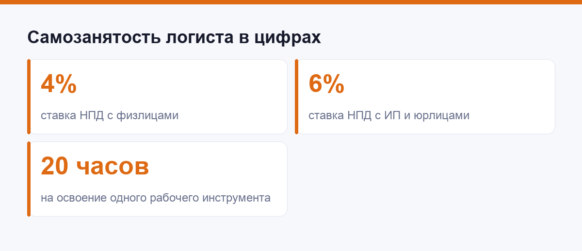Самозанятость логиста в цифрах: ставки НПД и тариф биржи грузоперевозок