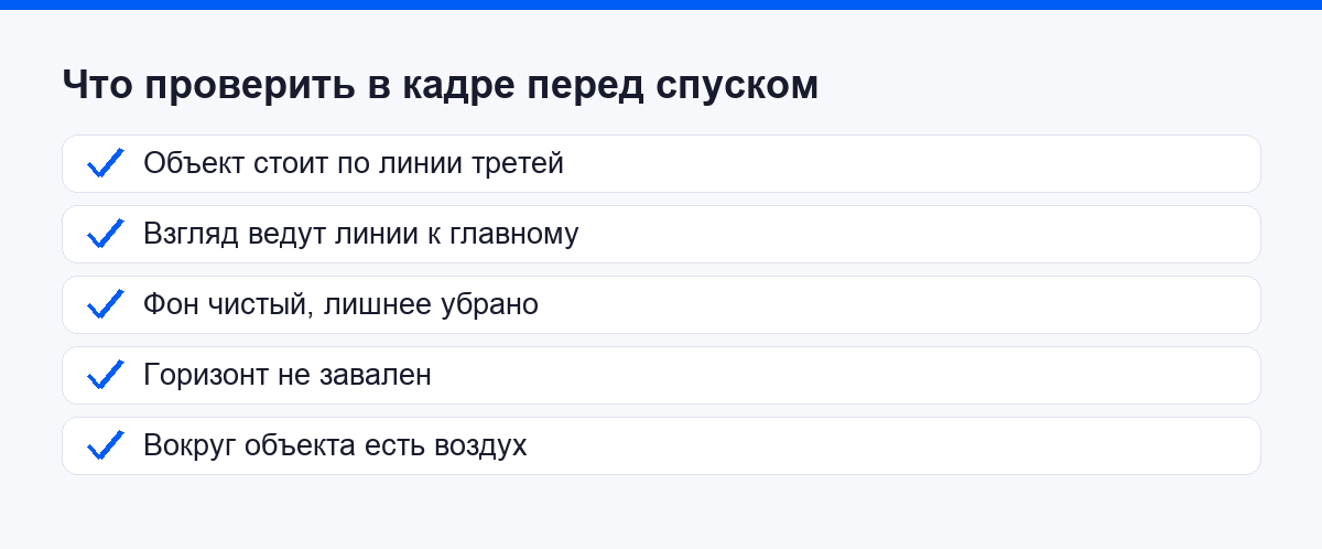 Чек-лист проверки кадра перед спуском затвора