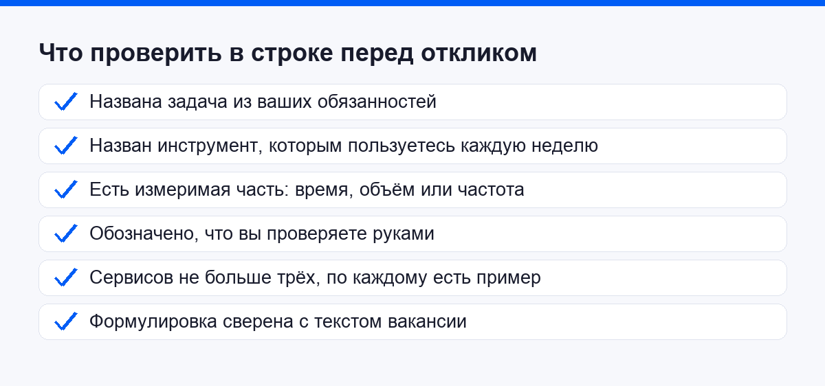 Список для самопроверки строки резюме