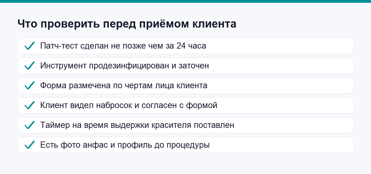 Чек-лист бровиста перед приёмом клиента