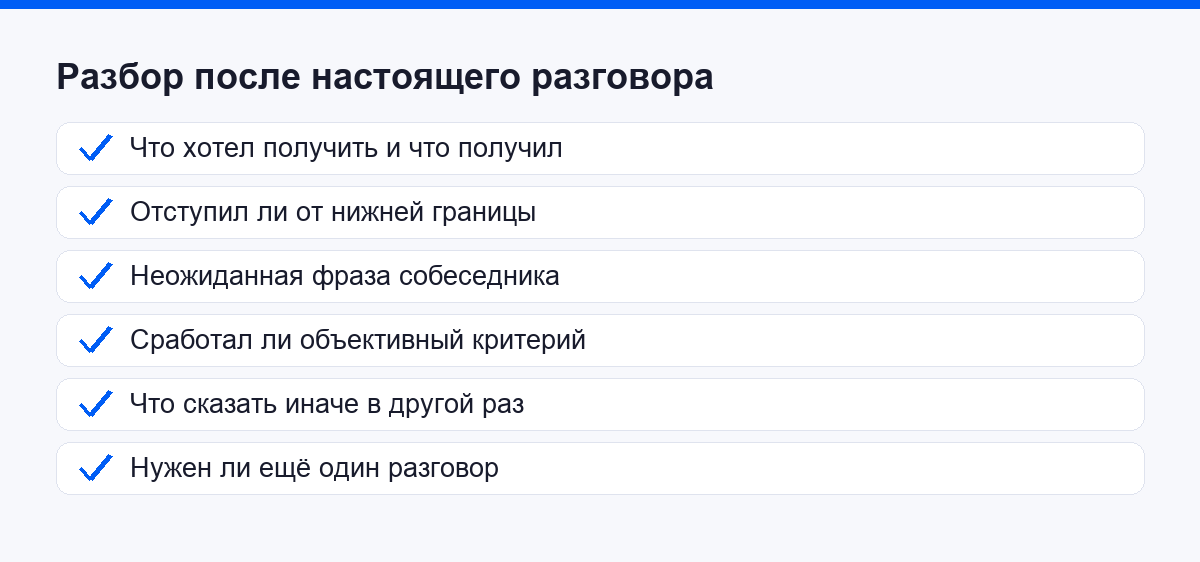 Чек-лист разбора после настоящего разговора