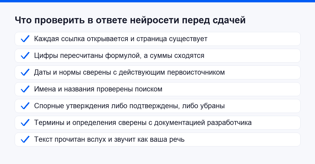 Список проверки ответа нейросети перед сдачей работы