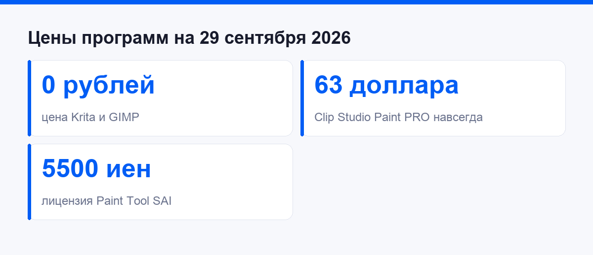Цены программ для рисования аниме на 29 сентября 2026 года