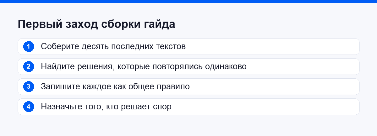 Шаги первого захода сборки гайда