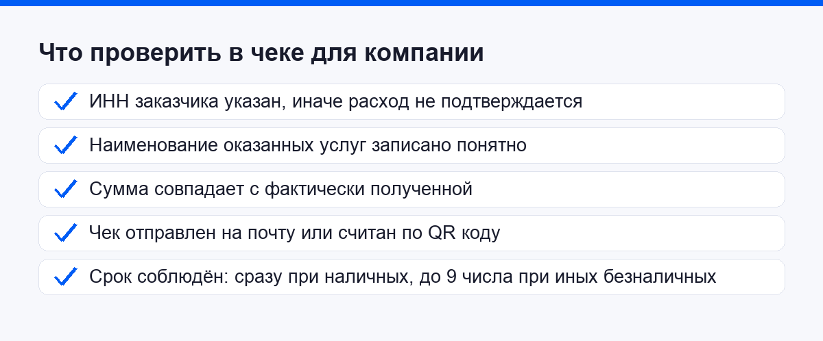 Что проверить в чеке для компании перед отправкой